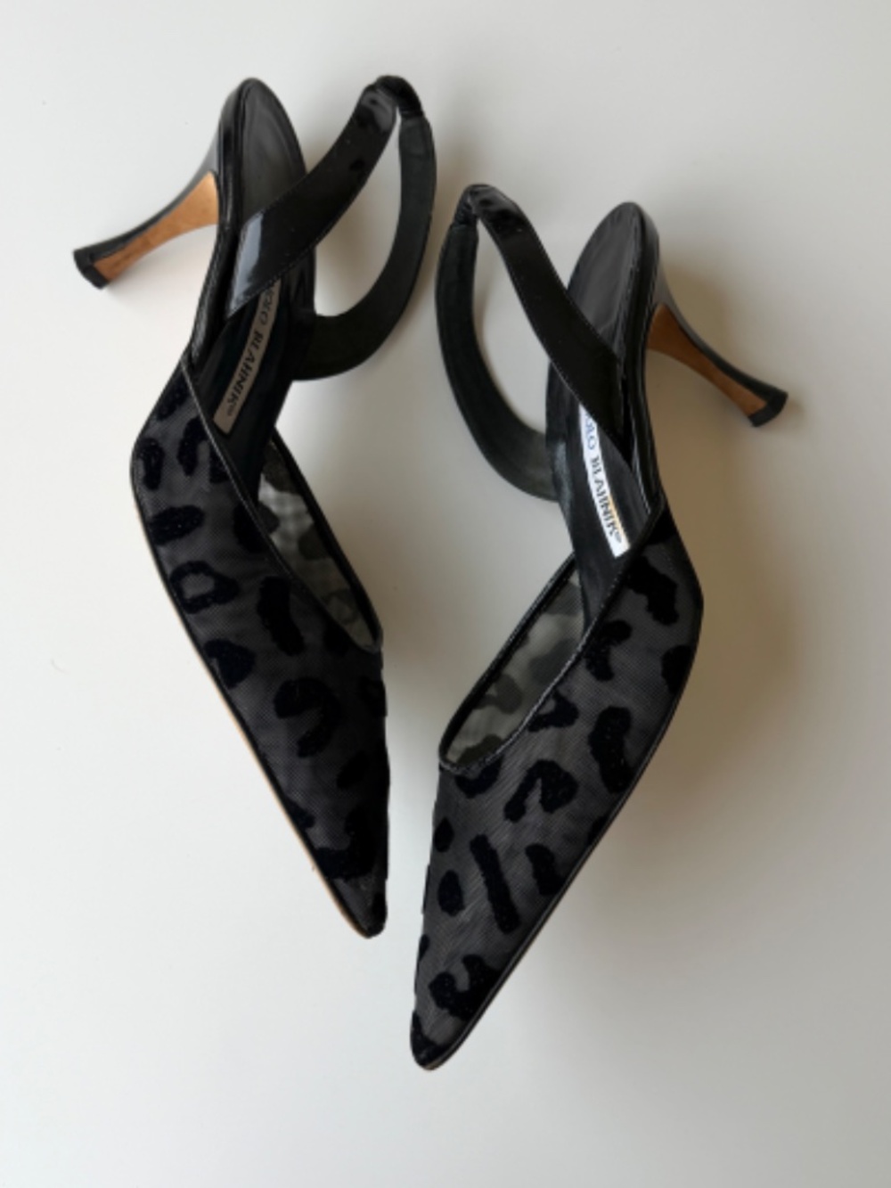 Vintage Manolo Blahnik black leopard mesh slingback, IT 39, approx. US 8.5–9 - Picture 2 of 12